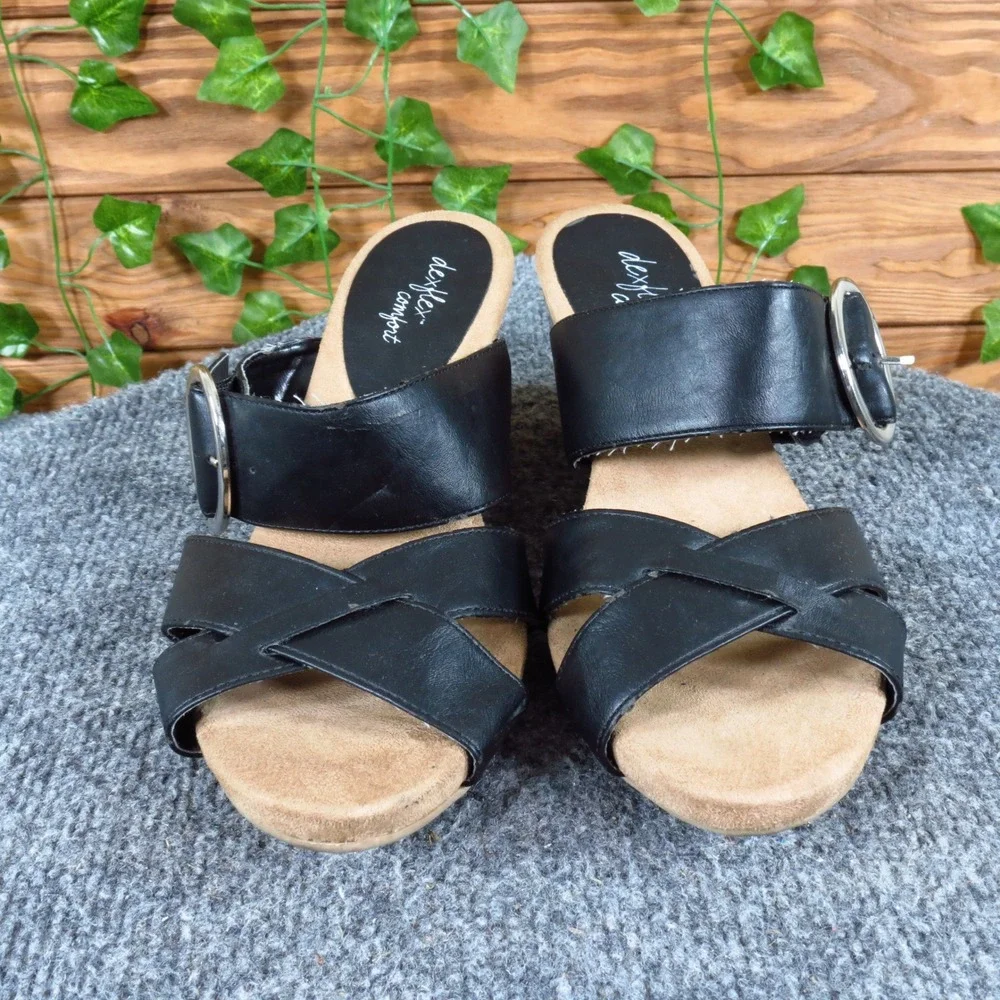 DexFlex Comfort Circle Women Wedge Sandal Size 7.5 Casual Dressy Black Synthetic